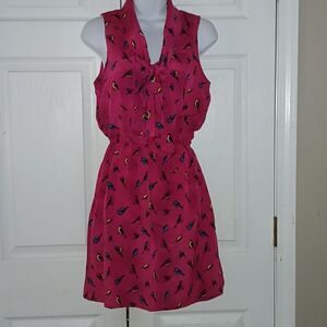 Accidentally in Love magenta bird print dress sleeveless fit and flare Sz M NWOT